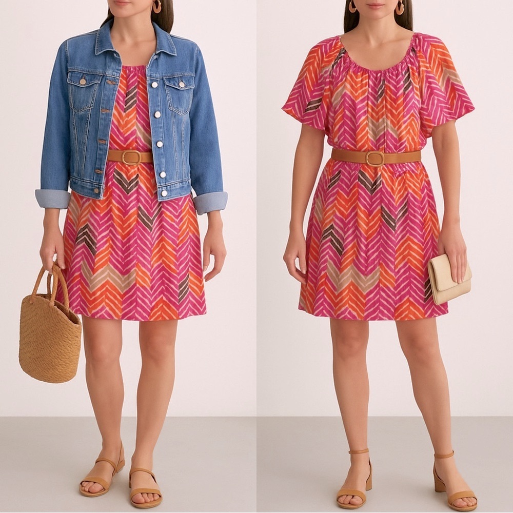 Trina Turk Silk Multi Color Print Dress 8